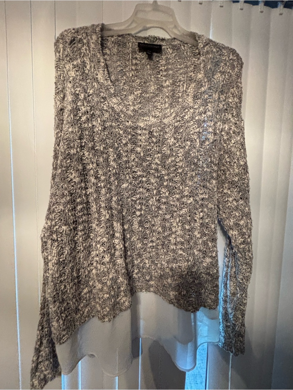 Lane Bryant Grey Marled Scoop Neck Sweater with Sheer Hem